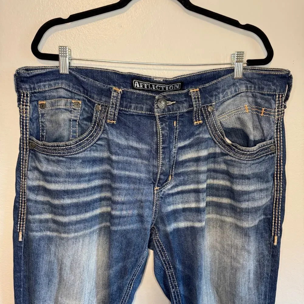 Affliction Jeans Men's Y2K Ace Straight Slim Flex Stretch Blue Denim 38 x 33